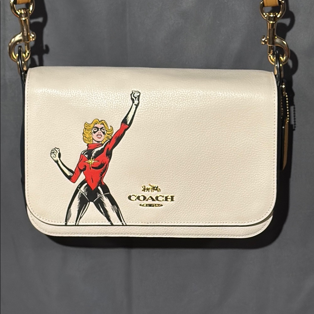 Coach Cream Women's Bag with Superhero Captain Marvel Design